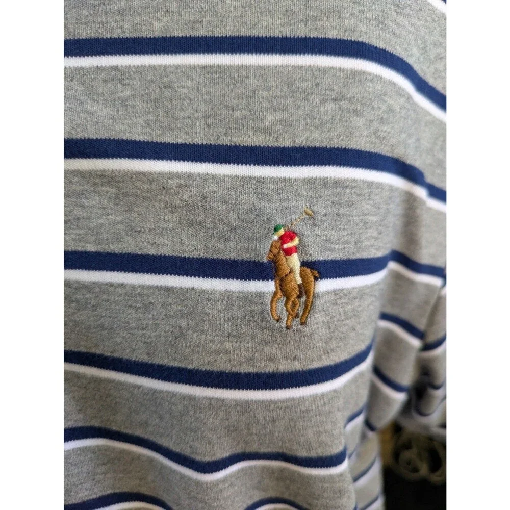 Polo Ralph Lauren Men’s Blue, Gray, And White Striped Polo Size Large